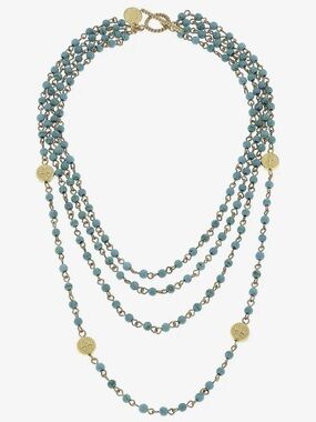 Susan Shaw Turquoise Linked Necklace 24K TPG Statement Jewelry New